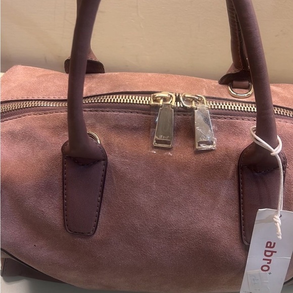 ABRO Brown Suede Satchel with Leather Handles - Picture 8 of 9